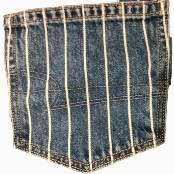 AMERICAN EAGLE Vintage Women's Stretch Striped Blue Denim Mom Jeans Size 14 - Picture 4 of 7